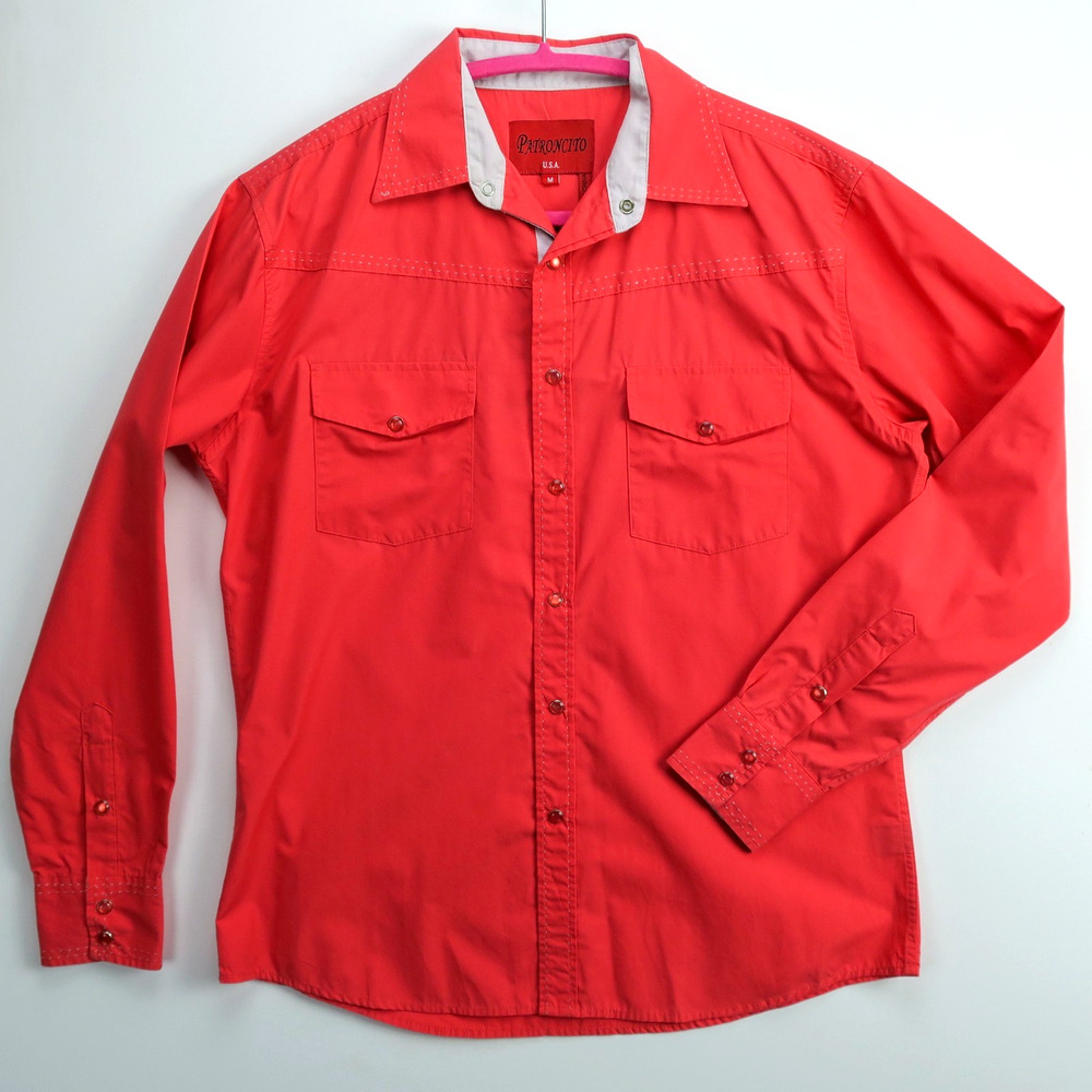 Mens Pink Rodeo Western Snap Shirt Medium Embroidered Cowboy | Patroncito